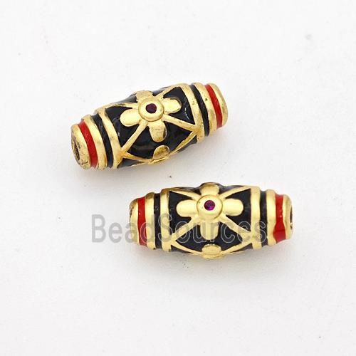 Copper Rice Beads Black Enamel Gold Plated