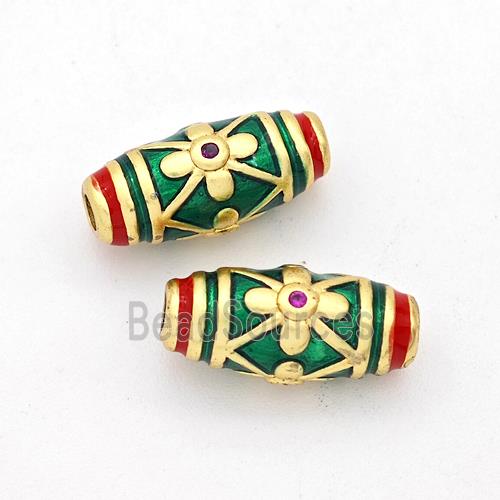 Copper Rice Beads Green Painted Gold Plated