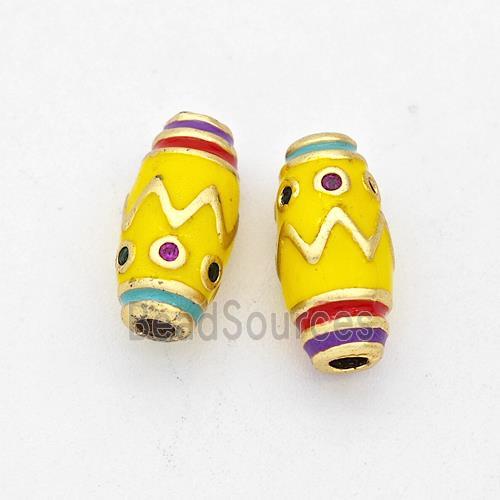 Copper Rice Beads Pave Zirconia Yellow Enamel Gold Plated