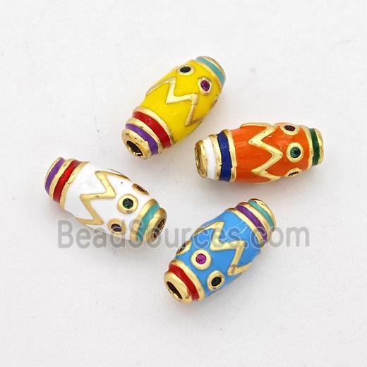 Copper Rice Beads Pave Zirconia Enamel Gold Plated Mixed