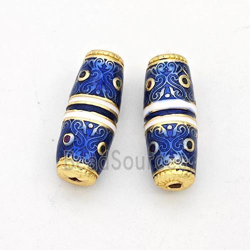 Copper Rice Beads Pave Zirconia Blue Painted Gold Plated