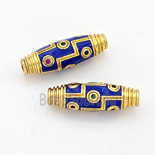 Copper Rice Beads Pave Zirconia Blue Enamel Gold Plated