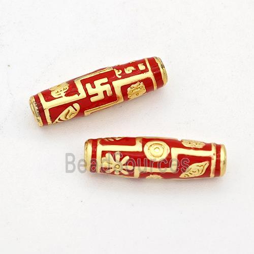 Copper Rice Beads Red Enamel Gold Plated