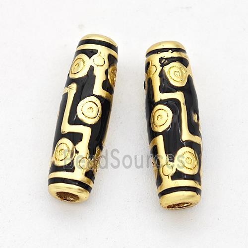 Copper Rice Beads Black Enamel Gold Plated