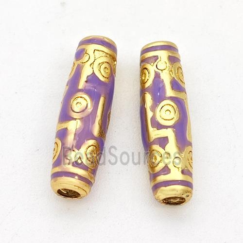 Copper Rice Beads Lavender Enamel Gold Plated