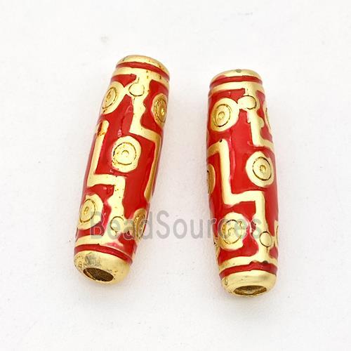 Copper Rice Beads Red Enamel Gold Plated