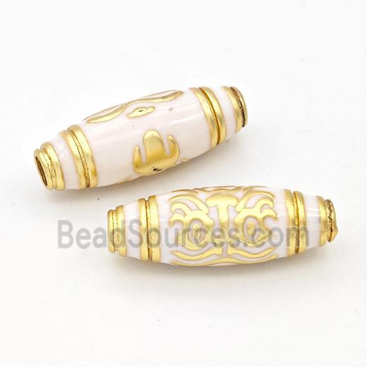 Copper Rice Beads White Enamel Large Hole Gold Plated