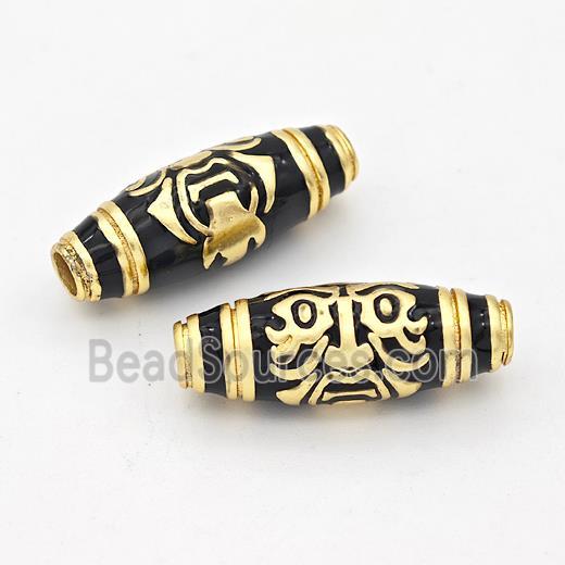 Copper Rice Beads Black Enamel Large Hole Gold Plated