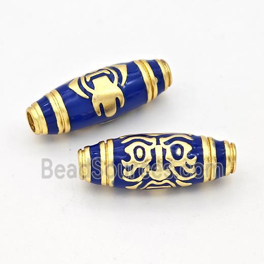 Copper Rice Beads Lapisblue Enamel Large Hole Gold Plated