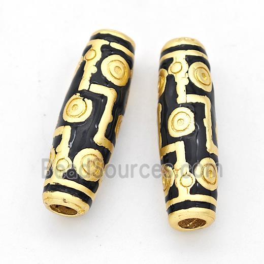 Copper Rice Beads Black Enamel Large Hole Gold Plated