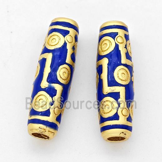 Copper Rice Beads Lapisblue Enamel Large Hole Gold Plated