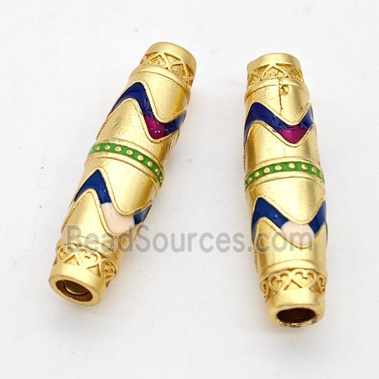 Copper Rice Beads Multicolor Painted Large Hole Gold Plated