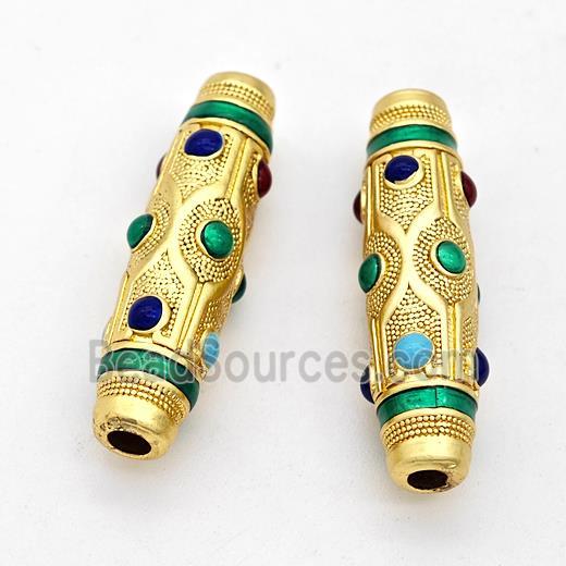 Copper Rice Beads Painted Large Hole Gold Plated