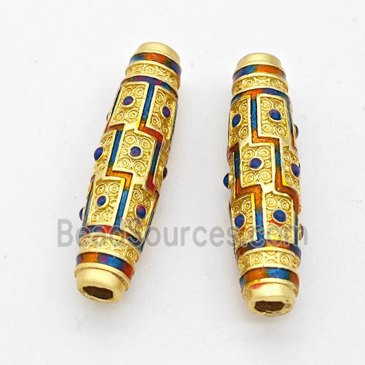 Copper Rice Beads Multicolor Painted Large Hole Gold Plated