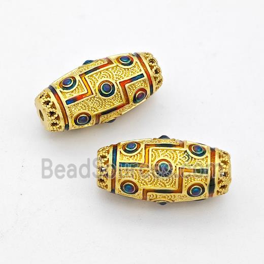 Copper Rice Beads Multicolor Painted Gold Plated