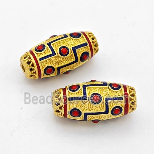 Copper Rice Beads Multicolor Painted Gold Plated