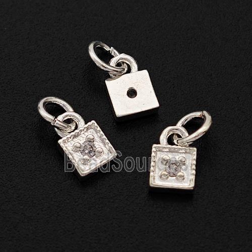 Copper Square Pendant Pave Zirconia Shiny Silver