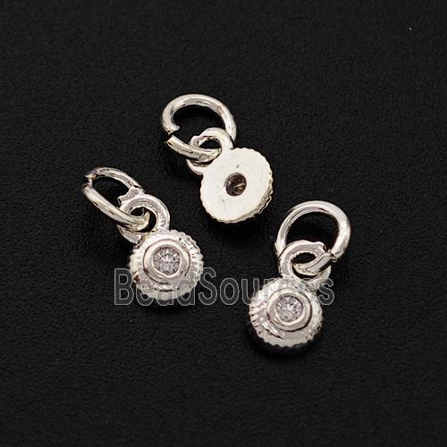 Copper Circle Pendant Pave Zirconia Shiny Silver