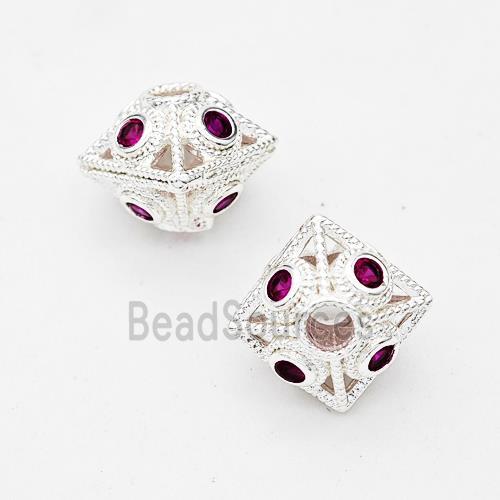 Copper Bicone Beads Pave Zirconia Shiny Silver