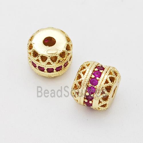 Copper Rondelle Beads Micro Pave Zirconia Hollow Gold Plated