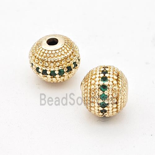 Copper Round Beads Micro Pave Green Zirconia Gold Plated