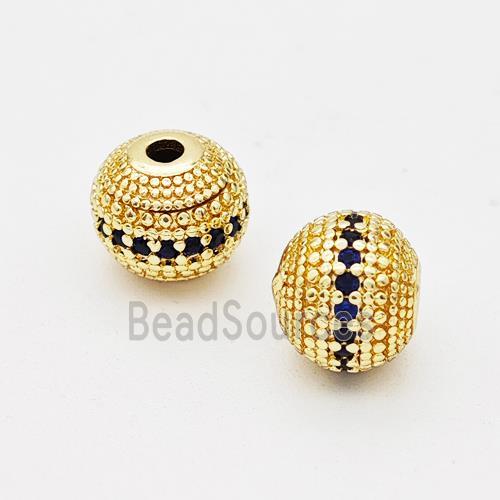 Copper Round Beads Micro Pave Darkblue Zirconia Gold Plated