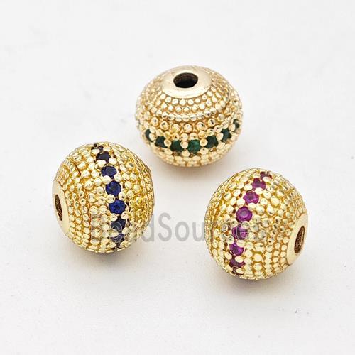 Copper Round Beads Micro Pave Zirconia Gold Plated Mixed