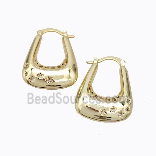 Copper Latchback Earrings Micro Pave Zirconia Bag-Shape Hollow Gold Plated