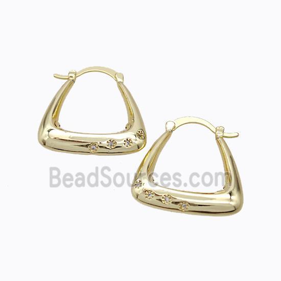 Copper Latchback Earrings Micro Pave Zirconia Bag-Shape Hollow Gold Plated