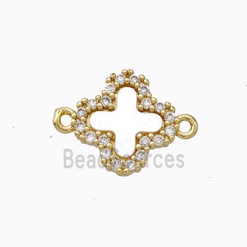 Copper Clover Connector Pave Zirconia Shell Gold Plated