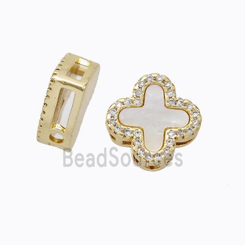 Copper Clover Beads Pave Zirconia Shell Gold Plated