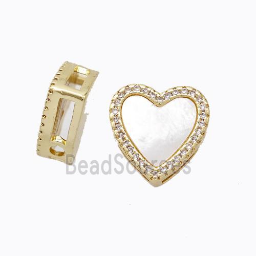 Copper Heart Beads Pave Zirconia Shell Gold Plated