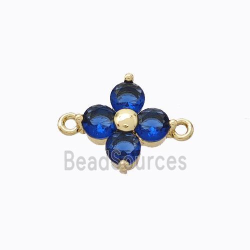 Copper Clover Connector Pave Blue Zircoina Gold Plated