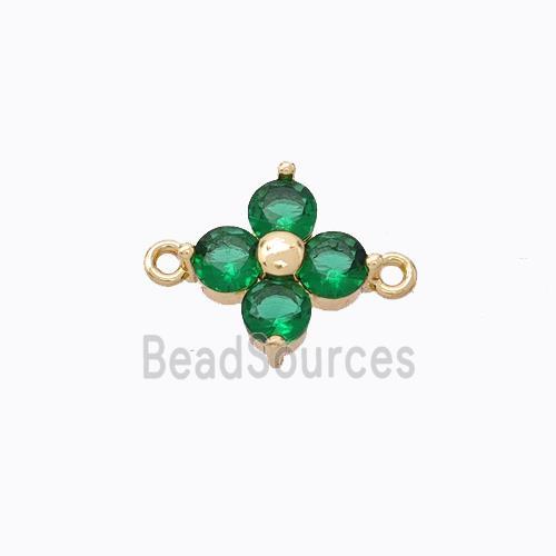 Copper Clover Connector Pave Green Zircoina Gold Plated