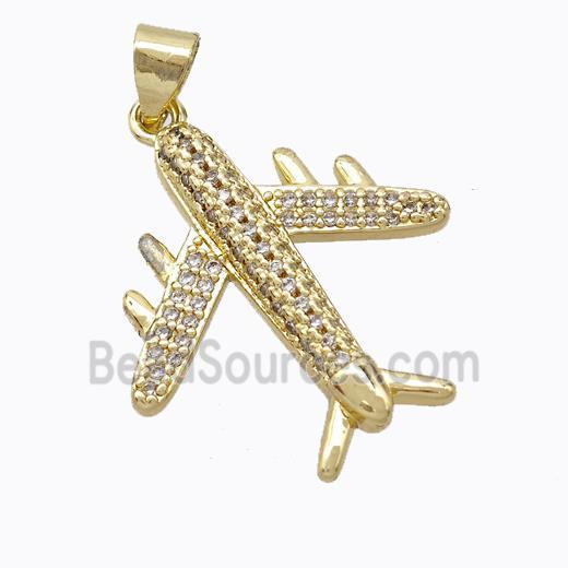 Copper Airplane Pendant Pave Zirconia Gold Plated