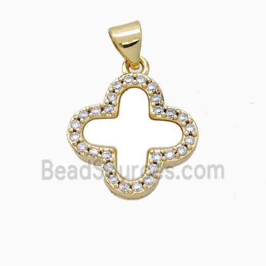 Copper Clover Pendant Pave Zirconia Shell Gold Plated