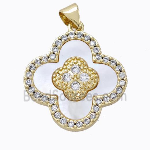 Copper Clover Pendant Pave Zirconia Shell Gold Plated