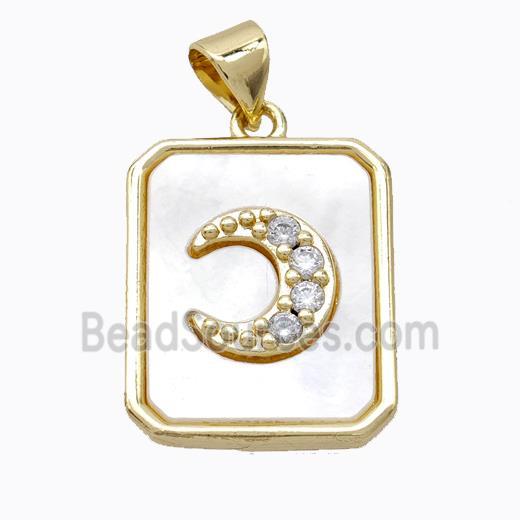 Copper Moon Pendant Pave Zirconia Shell Rectangle Gold Plated