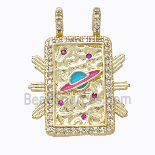 Copper Tarot Card Pendant Pave Zirconia Enamel Planet Rectangle Gold Plated