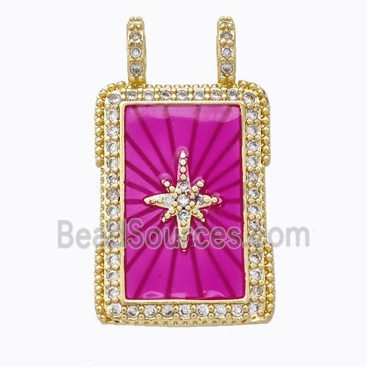 Copper Tarot Card Pendant Pave Zirconia Hotpink Star Painted Gold Plated