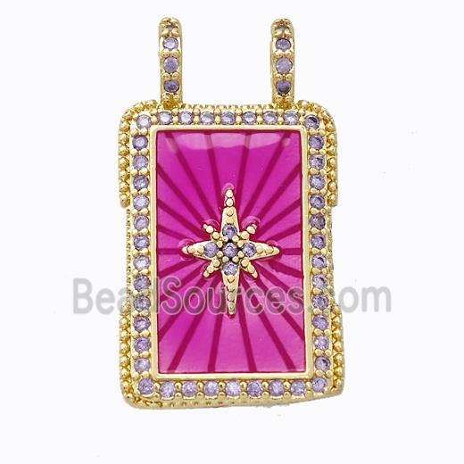 Copper Tarot Card Pendant Pave Zirconia Hotpink Star Painted Gold Plated