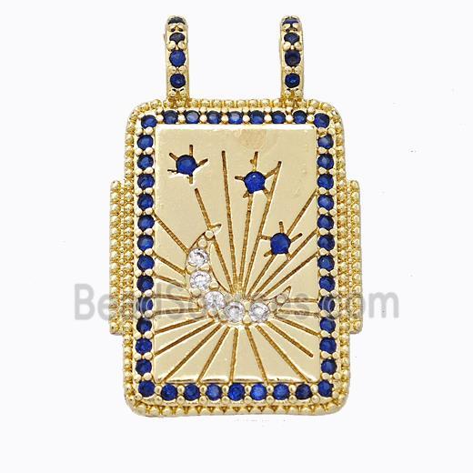 Copper Tarot Card Pendant Micropave Zirconia Moon Star 2loops Gold Plated