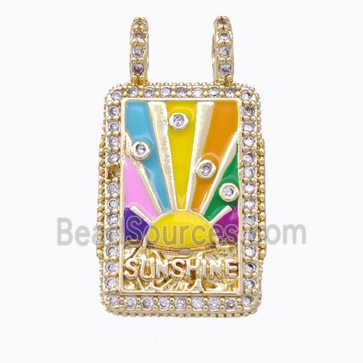 Copper Tarot Card Pendant Micropave Zirconia Sunshine Multicolor Enamel Gold Plated