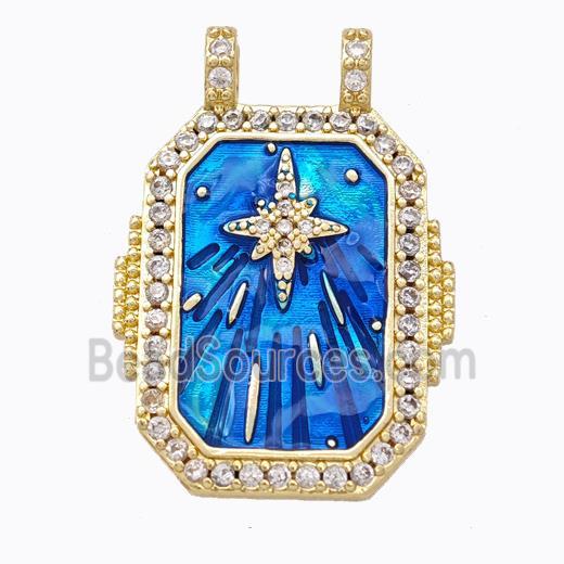 Copper Tarot Card Pendant Micropave Zirconia Star Blue Painted Gold Plated