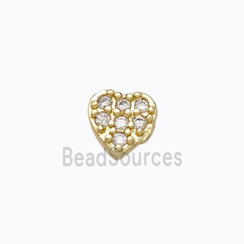 Copper Heart Beads Pave Zirconia Without Hole Gold Plated