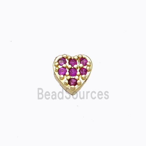 Copper Heart Beads Pave Zirconia Without Hole Gold Plated