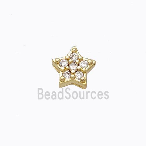 Copper Star Beads Pave Zirconia Without Hole Gold Plated