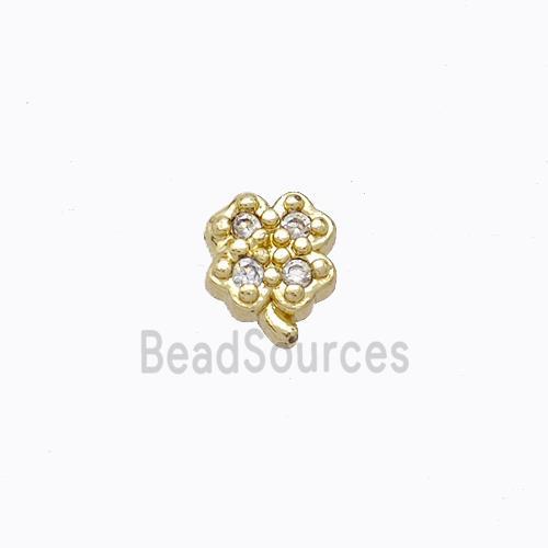 Copper Clover Beads Pave Zirconia Without Hole Gold Plated