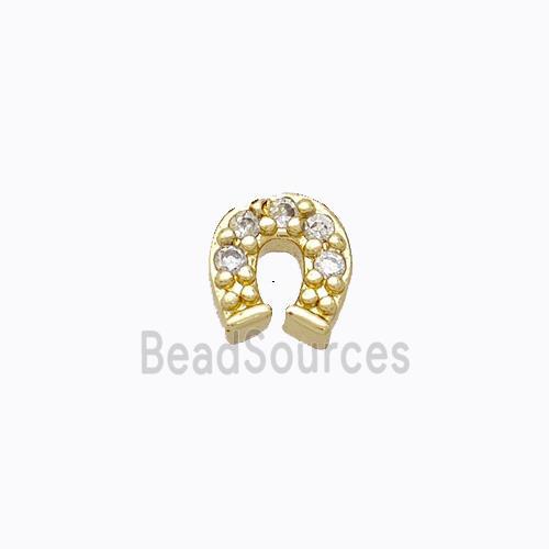 Copper Horseshoe Beads Pave Zirconia Without Hole Gold Plated