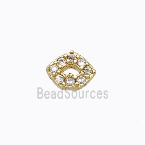 Copper Lips Beads Pave Zirconia Without Hole Gold Plated